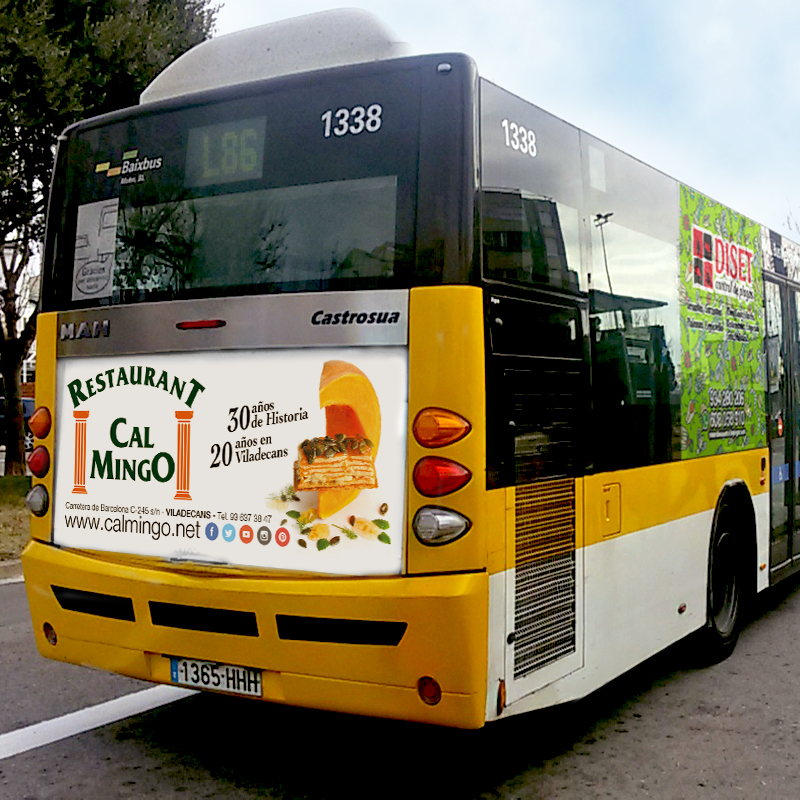 Publicidad exterior autobús multi anuncio Trasera para Restaurante Cal Mingo